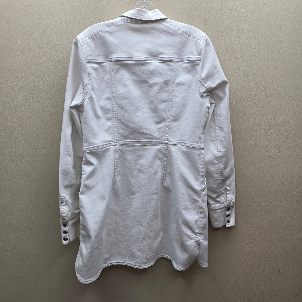 Free People Dynamite White Denim Mini Shirt Dress Snap Front Long Sleeves SZ Med - Picture 7 of 7